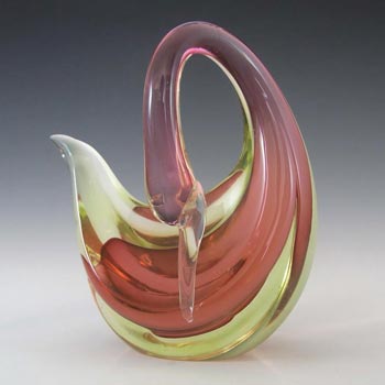 (image for) Murano / Sommerso Uranium Green & Pink Glass Swan Sculpture