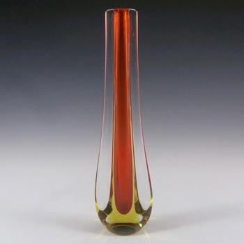 (image for) Galliano Ferro Murano Sommerso Red & Amber Glass Stem Vase