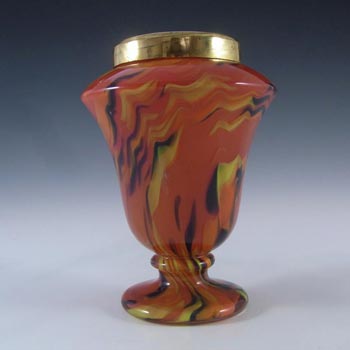 Czech Red, Black & Yellow Spatter/Splatter Glass Vase