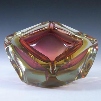 (image for) HUGE 2.8kg Murano Faceted Amber Sommerso Glass Block Bowl