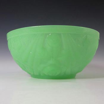 (image for) Jobling #8000 Art Deco Uranium Jade Green Glass Tudor Rose Bowl