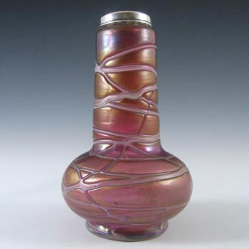 (image for) Kralik Art Nouveau Iridescent Veined Glass & Silver Vase