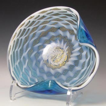 (image for) Murano Gold Leaf Blue & White Glass Zig Zag Bowl