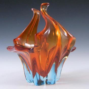 (image for) Cristallo Venezia CCC Murano Blue & Red Sommerso Glass Organic Bowl