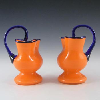 (image for) Pair Czech 1930's/40's Orange & Blue Glass Tango Vases/Vase