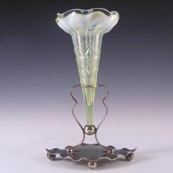 (image for) Victorian Vaseline / Opalescent Glass + Silver Epergne Vase c 1880