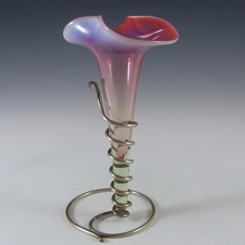 (image for) Victorian Vaseline / Opalescent Glass + Silver Epergne Vase