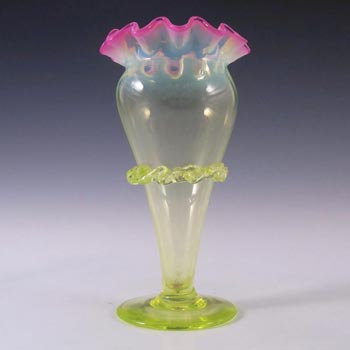 (image for) Victorian Vaseline/Uranium Opalescent & Pink Glass Vase