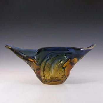 Mstisov/Zemek? Large Czech Blue & Amber Glass Bowl