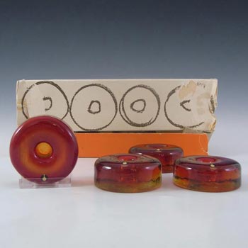 Pukeberg Swedish Orange Glass Candlesticks - Boxed