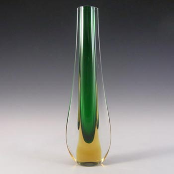 (image for) Galliano Ferro Murano Sommerso Green & Amber Glass Stem Vase