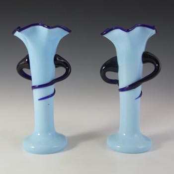 (image for) Welz Pair of Czech Art Deco Blue Glass Tango Vases