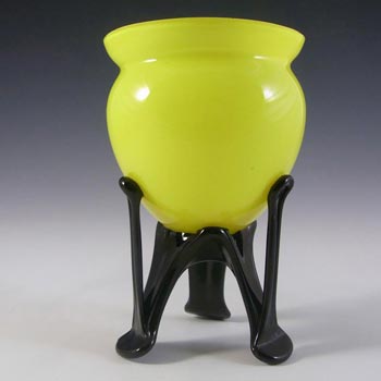 (image for) Welz Czech Art Deco Yellow & Black Tango Glass Vase / Bowl