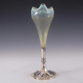 (image for) Victorian Vaseline / Uranium Glass + Silver Epergne Vase #4