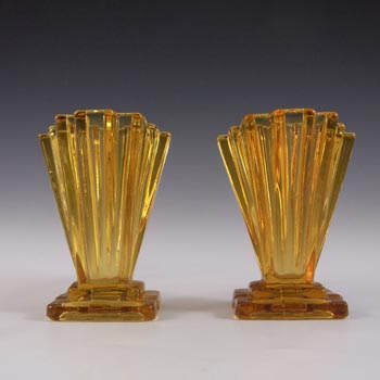 (image for) Bagley #334 Pair of Art Deco 4" Amber Glass 'Grantham' Vases