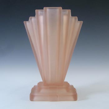 (image for) Bagley #334 Art Deco 8" Frosted Pink Glass 'Grantham' Vase