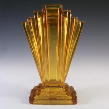 (image for) Bagley #334 Art Deco 8" Vintage Amber Glass 'Grantham' Vase