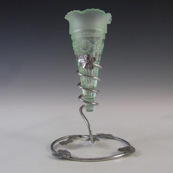 (image for) Bagley #3187 Art Deco 6.25" Green Glass & Metal 'Katherine' Vase