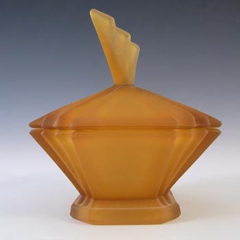 (image for) Bagley #3057 Art Deco Frosted Amber Glass 'Bedford' Trinket Bowl/Pot