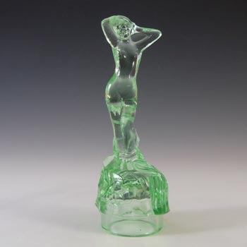 Bagley Art Deco Vintage Green Glass 'Andromeda' Nude Lady Figurine