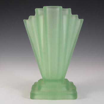 (image for) Bagley #334 Art Deco 8" Frosted Green Glass 'Grantham' Vase