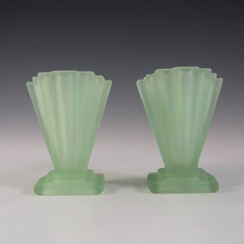 (image for) Bagley #334 Pair of Art Deco 4" Green Glass 'Grantham' Vases