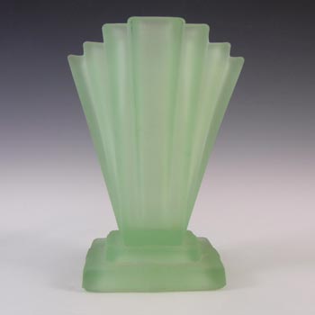 (image for) Bagley #334 Art Deco 6" Frosted Green Glass 'Grantham' Vase