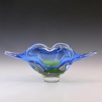 (image for) Chřibská Mid Century Czech Blue & Green Glass Bowl