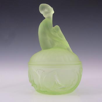 (image for) Sowerby Art Deco Uranium Green Glass 'Ladye' Powder Bowl