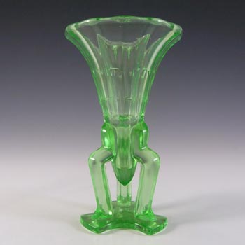 (image for) Czech 1930's Art Deco Uranium Green Glass Rocket Vase