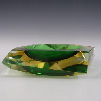 (image for) Murano Vintage Faceted Green & Amber Sommerso Glass Block Bowl