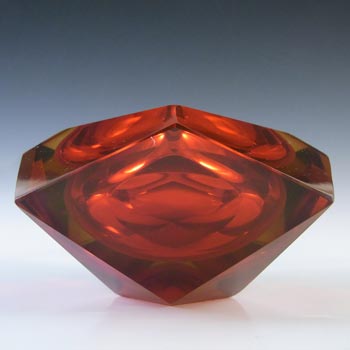 (image for) Murano Faceted Red & Amber Uranium Sommerso Glass Bowl