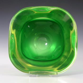 (image for) Murano Geode Green & Yellow Uranium Sommerso Glass Square Bowl