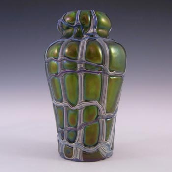 (image for) Kralik Art Nouveau Iridescent Green Veined Antique Glass Vase