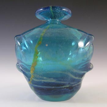 Mdina 'Blue Summer' Maltese Vintage Glass 'Pulled Ear' Vase - Signed