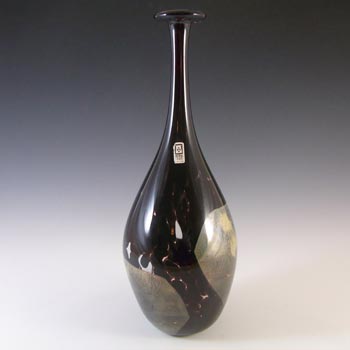 Mdina 'Tortoiseshell' Maltese Tall Brown & Gold Glass Vase - Labelled