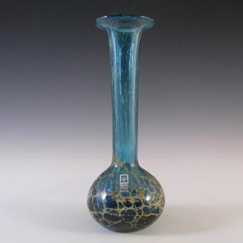 Mdina 'Blue Crizzle' Maltese Blue & Yellow Glass Vase - Signed & Labelled