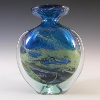 Mdina 'Blue Summer' Maltese Vintage Glass 'Side Stripe' Vase - Signed