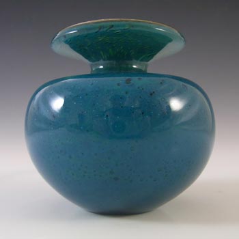 Mdina Bubbly Maltese Blue & Yellow Glass Vintage Vase - Signed