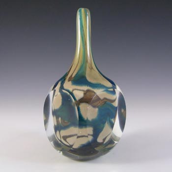 Mdina 'Tiger' Blue + Brown Glass Faceted Cube Vase - Signed