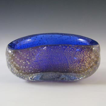 (image for) Murano Gold Leaf & Bullicante Blue Glass Kidney Bowl