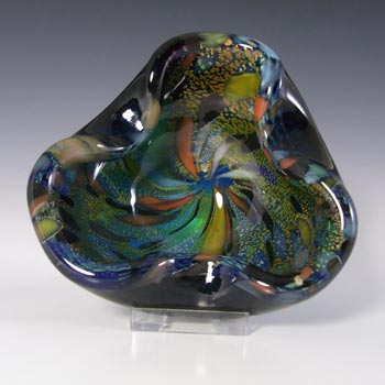 (image for) Murano 1950's Silver Leaf & Coloured Murrines Black Glass Bowl