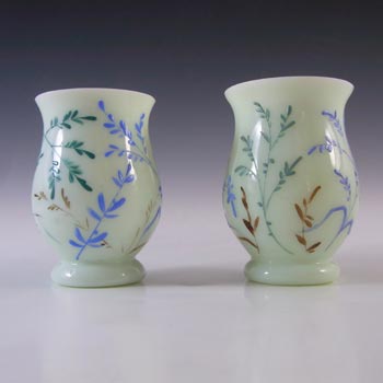 (image for) Pair of Victorian Hand Painted/Enamelled Uranium Glass Vases