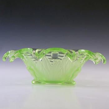 (image for) Sowerby Art Deco Uranium Green Glass 'Frog + Bullrush' Bowl