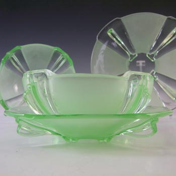 Stölzle 2 x 1930's Czech Art Deco Green Glass Bowl & Plate Set