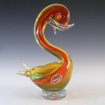 (image for) Murano Red, Amber & Uranium Green Sommerso Glass Swan Figurine