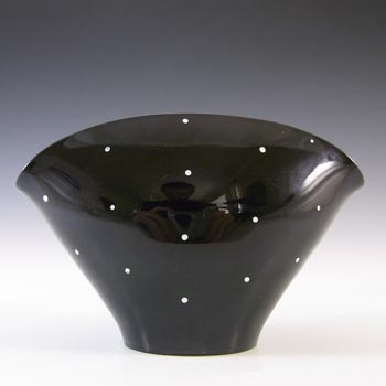 (image for) Bagley #3217 Art Deco Polkadot Black Glass 'Fantail' Posy Vase