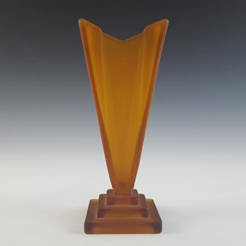 (image for) Bagley #1333 Art Deco 7.75" Frosted Amber Glass 'Wyndham' Vase