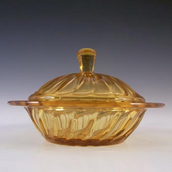 (image for) Bagley #3141 Art Deco Amber Glass Carnival Butter Dish