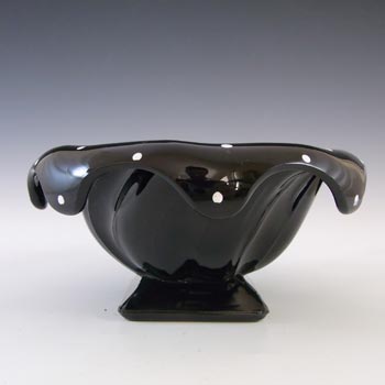 Bagley #3061 Art Deco Polkadot Black Glass 'Equinox' Posy Bowl